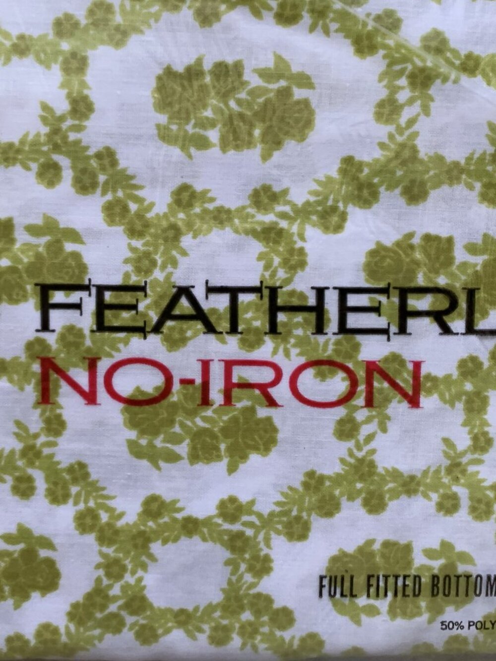 Vtg CANNON Featherlite Cameo Rose Dble Full Sheet Set Avocado Green NOS 4pc 1970 - Picture 8 of 9